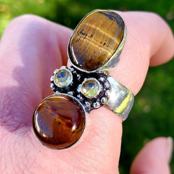 New Tiger Eye and Citrine 925 Silver Statement Ring. - Picture 3 of 16
